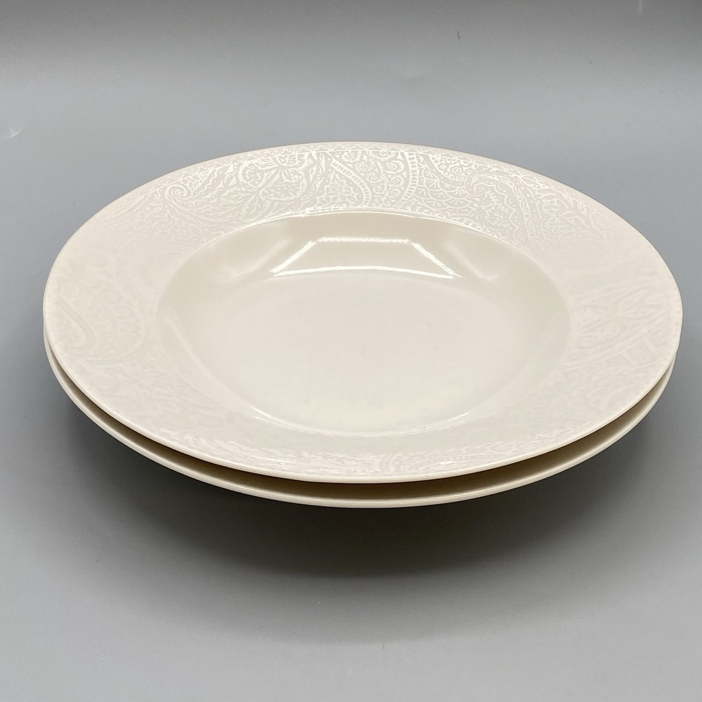 Kay Unger NY Paisley Shimmer Platinum Rim Soup‎ Bowl Set of 2